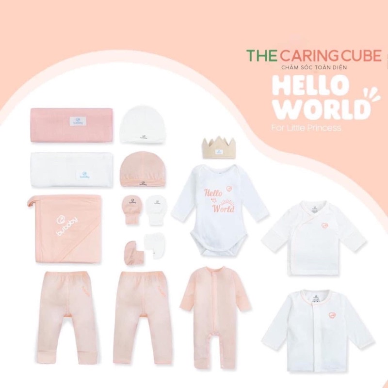 Set quần áo đồ dùng Bu baby 12 món Hello world cho bé sơ sinh - Bu
