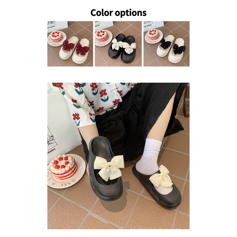 Phiên bản Hàn Quốc của nơ thời trang retro Mary Jane dép lê nữ sinh viên mùa xuân và mùa hè dép Baotou dễ thương và dép đi biển giày đi biển