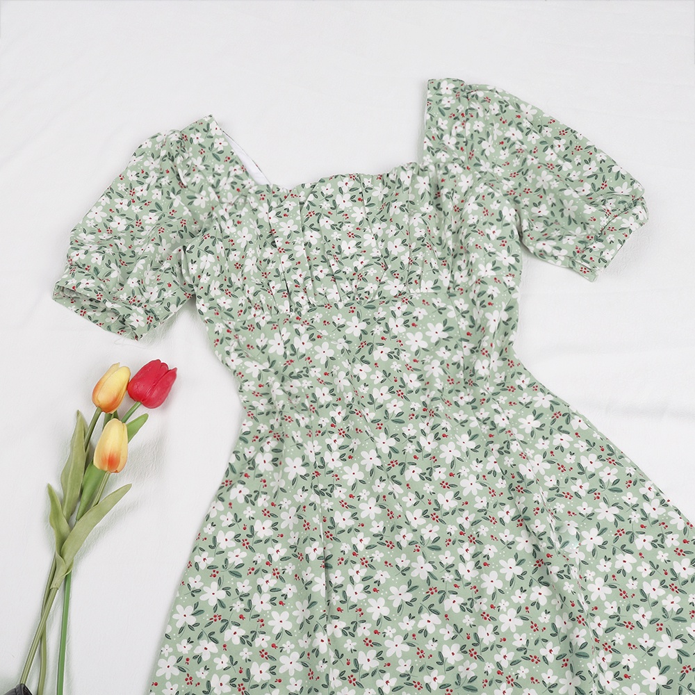 Đầm hoa nhí cổ vuông dễ thương RD005