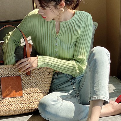 NRVP Áo khoác cardigan xẻ cổ chữ V xinh xắn phong cách thời trang 2020