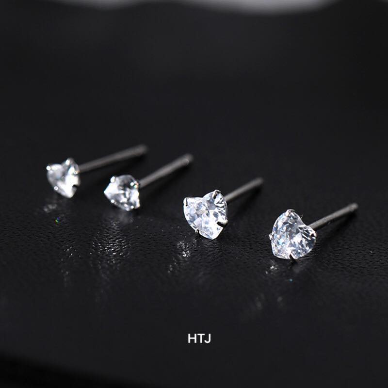 Bông tai hình tim, bông tai nụ đá, bông tai bạc.