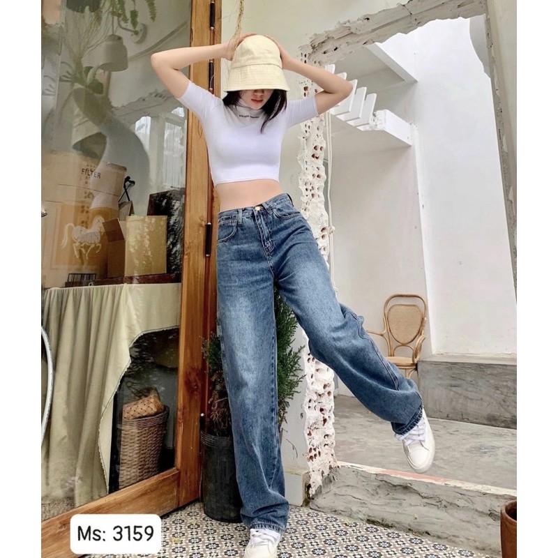 [Mã FAGREEN245 giảm 10% tối đa 30K đơn từ 99K] QJ044 - QUẦN JEAN BAGGY NỮ ỐNG RỘNG XANH ĐẬM BẠC