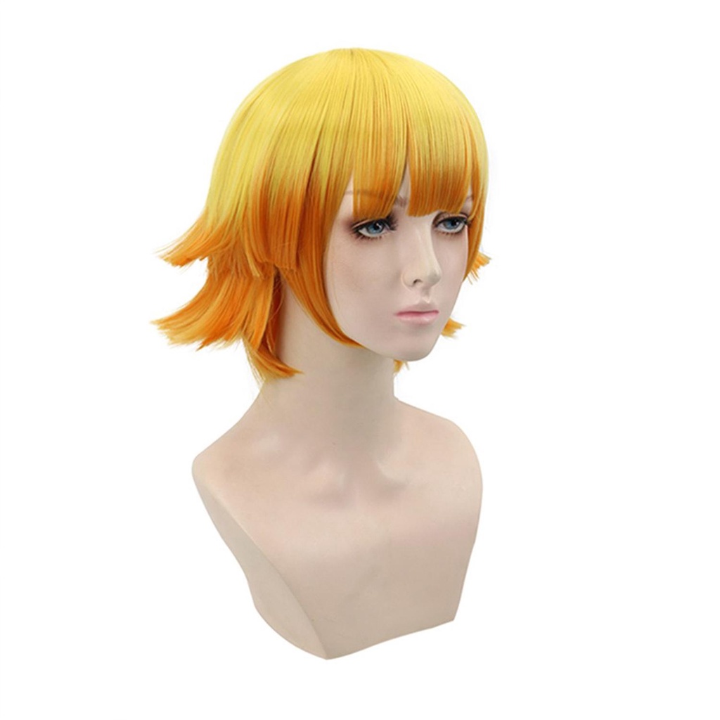 Tóc giả ngắn màu vàng gradient uốn lượn cosplay nhân vật Agatsuma Zenitsu trong Demon Slayer bằng sợi tổng hợp cao cấp