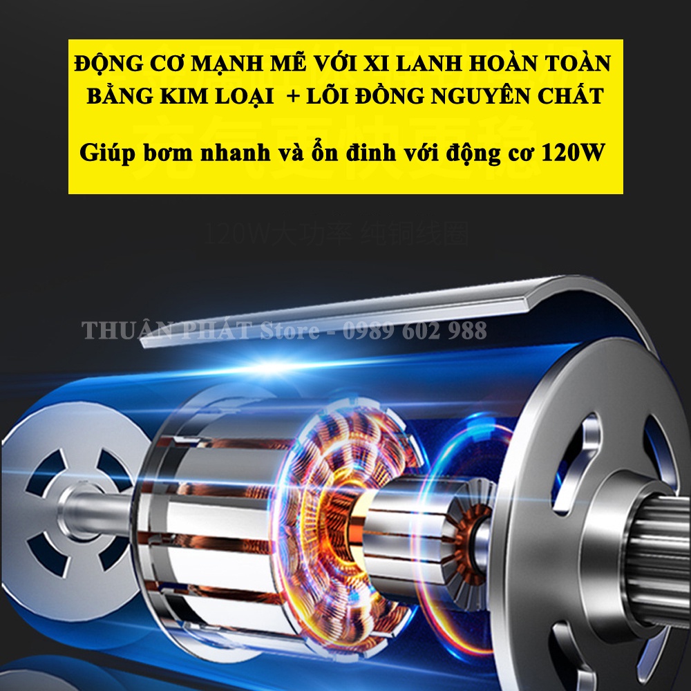 Bơm lốp ô tô 12v - Bơm ô tô 12v công suất 120w 2 in 1,tích hợp pin 6000 mAh,tự động ngắt,đèn LED chiếu sáng