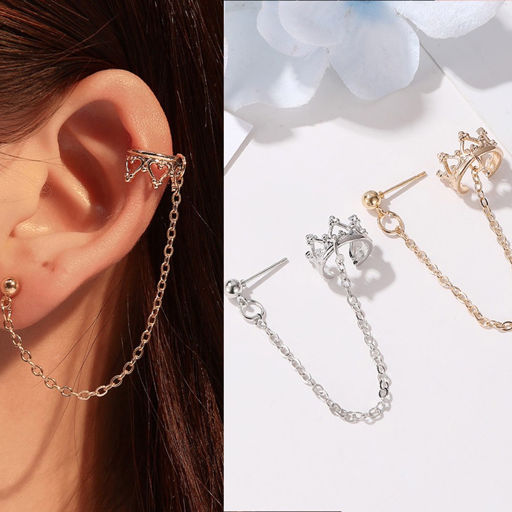 Khuyên tai thiết kế chữ U vương miện dáng dài phong cách retro cá tính thời trang