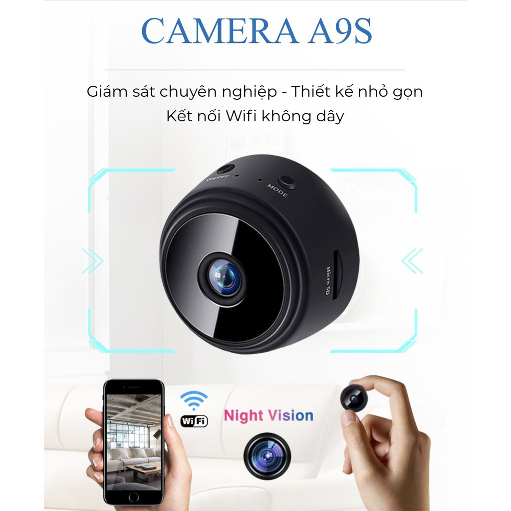 ⚡Thám Tử Tí Hon⚡ camera wifi tí hon A9s Full HD 1080, xem từ xa trên điện thoại, có hồng ngoại quay ban đêm,dùng pin sạc