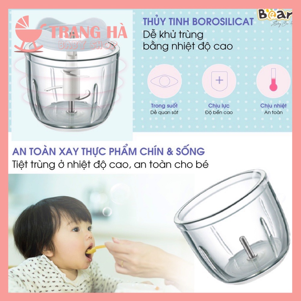 (BẢN QUỐC TẾ) Máy Xay Đồ Ăn Dăm Đa Năng Bear Cầm Tay Tiện Lợi Thiết Kế 3 Lưỡi Dao Sắc Bén, Cối Thuỷ Tinh 0.3l - B03V2