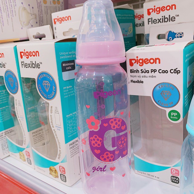 Bình sữa Pigeon 120ml / 240ml cổ hẹp PP cao cấp bé trai, bé gái