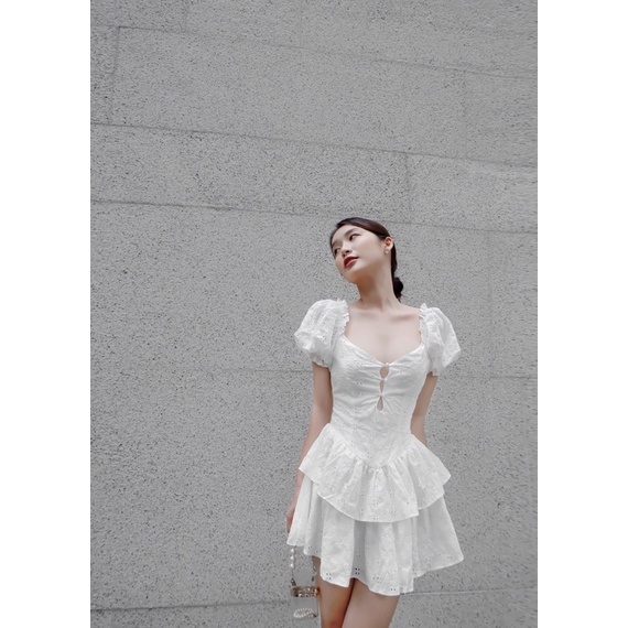 Lacie Dress - Váy xòe tầng tay bồng họa tiết hoa thêu - Thiết Kế bởi IAMCOCO.OFFICIAL