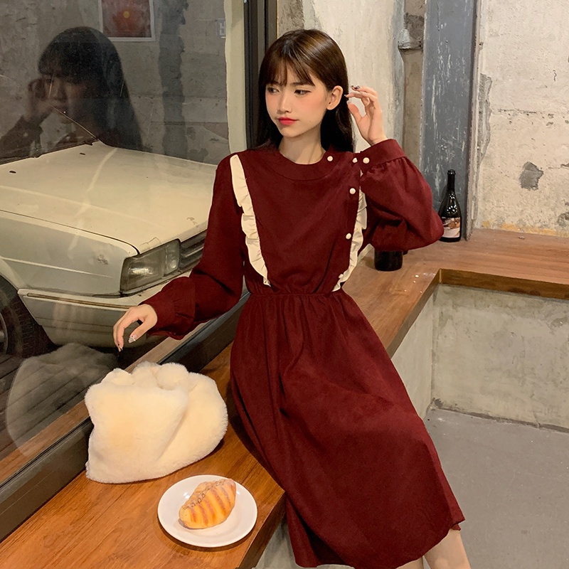 Đầm midi SUXI dáng chữ A dài tay thời trang mùa thu dành cho nữ