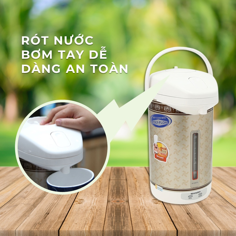 Bình Thủy Điện Inox Sharp KP-30STV 100 độ Đun Nước Nóng Giữ Nhiệt Công Suất 670W Dung Tích 2.9L
