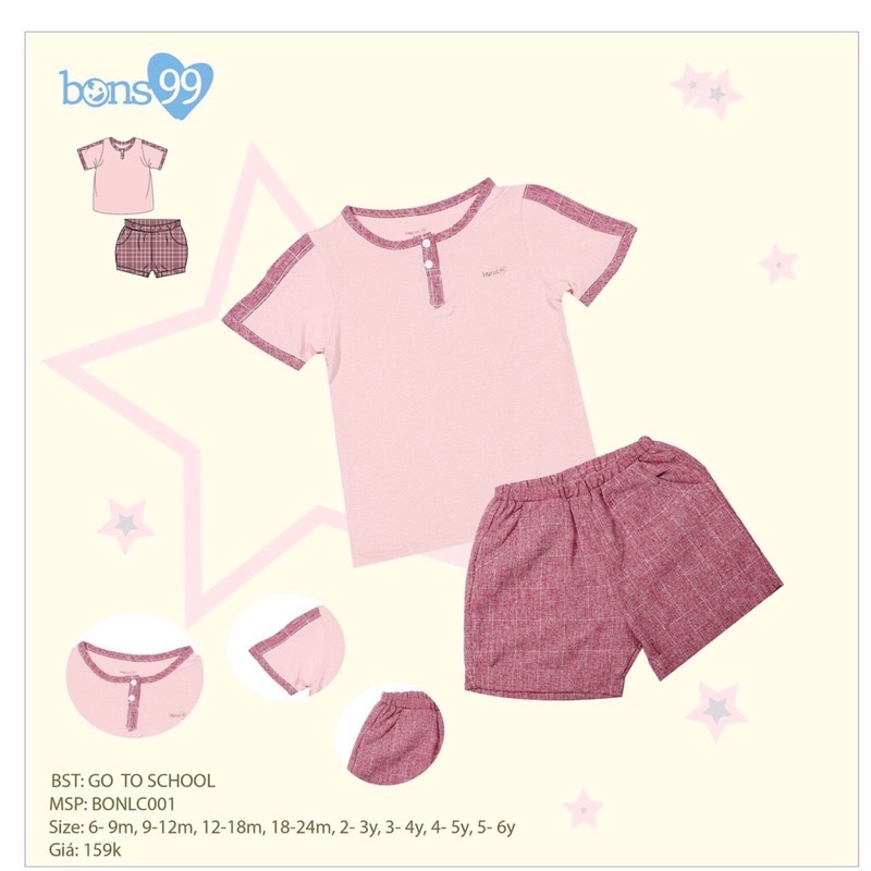 Bộ cộc tay Bons99  trẻ em bé gái trai mềm mát sezi 6-3y