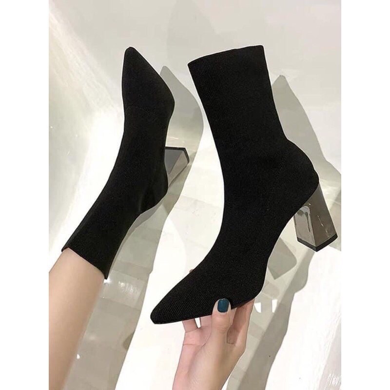 Bốt len gót bạc 7p hot trend