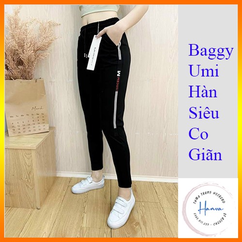 Quần Jogger Nữ Phối Sọc 2 Bên Chất Umi Hàn Đẹp Co Giãn 4 Chiều Không Cắn Chỉ