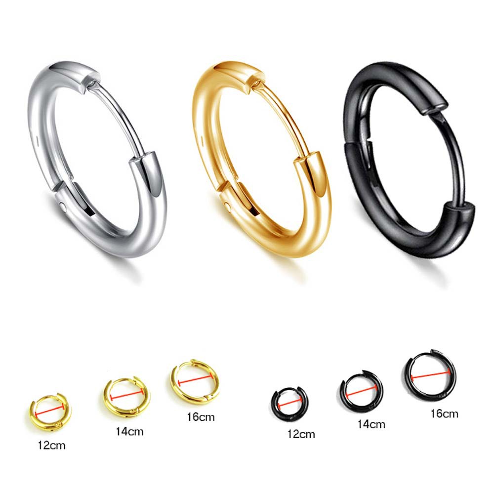 Khuyên Tai Tròn Nhỏ Bằng Thép Titan Màu Trơn Cổ Điển Đơn Giản Phong Cách Punk Thời Trang Unisex