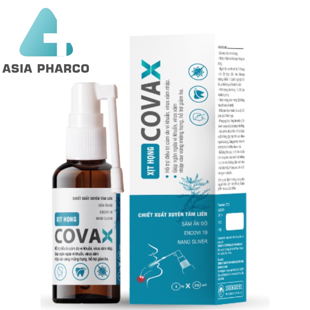 Xịt họng Covax 20ml - Xịt họng có chứa Xuyên Tâm Liên giúp giảm ho do viêm họng, viêm phế quản