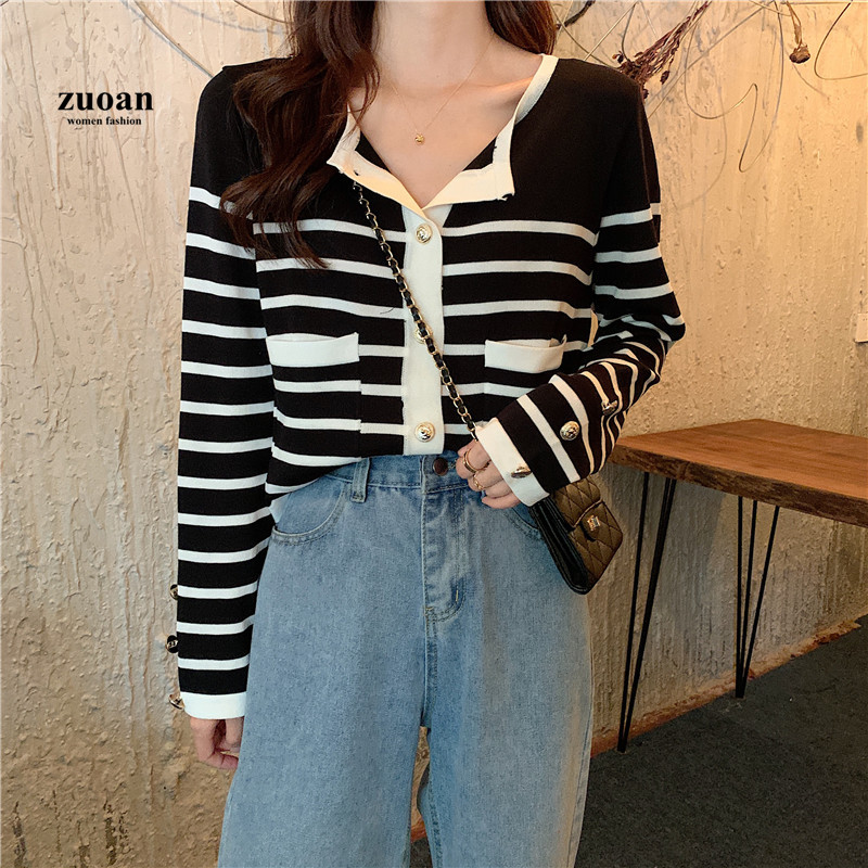 SUXI Áo Sweater Dệt Kim Kẻ Sọc Form Rộng Xinh Xắn Cho Nữ