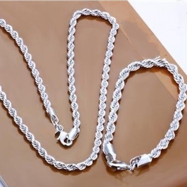 Set vòng cổ và vòng đeo tay mạ bạc thời trang phong cách Unisex cao cấp