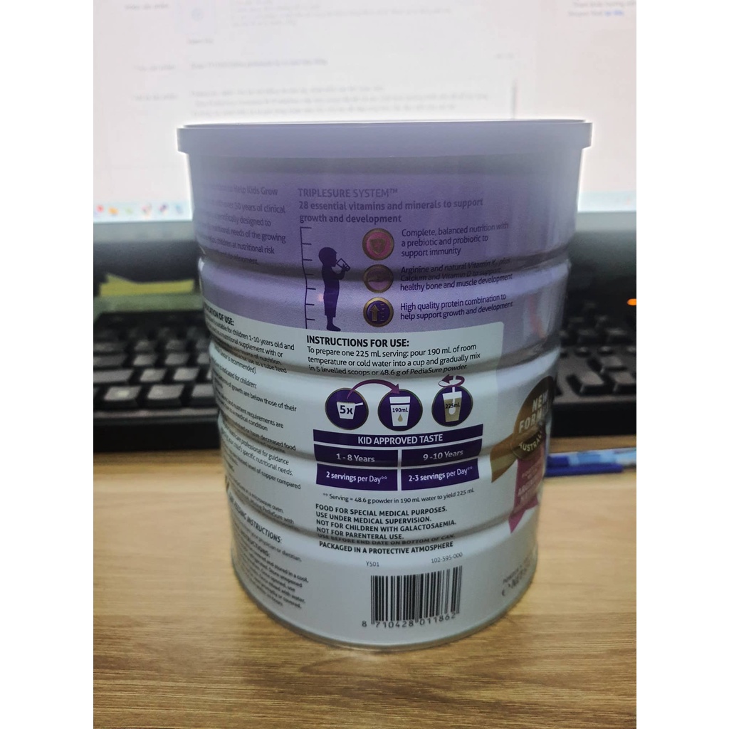 (Date t4/2024)Sữa pediasure úc vị vani hộp 800g