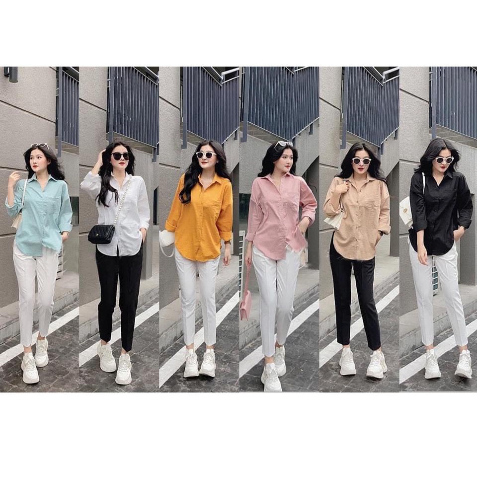 Áo sơ mi nữ dài tay vạt tôm nhiều màu mềm mát mầu đen, thời thượng dài tay đũi lụa đuôi tôm không nhăn rộng