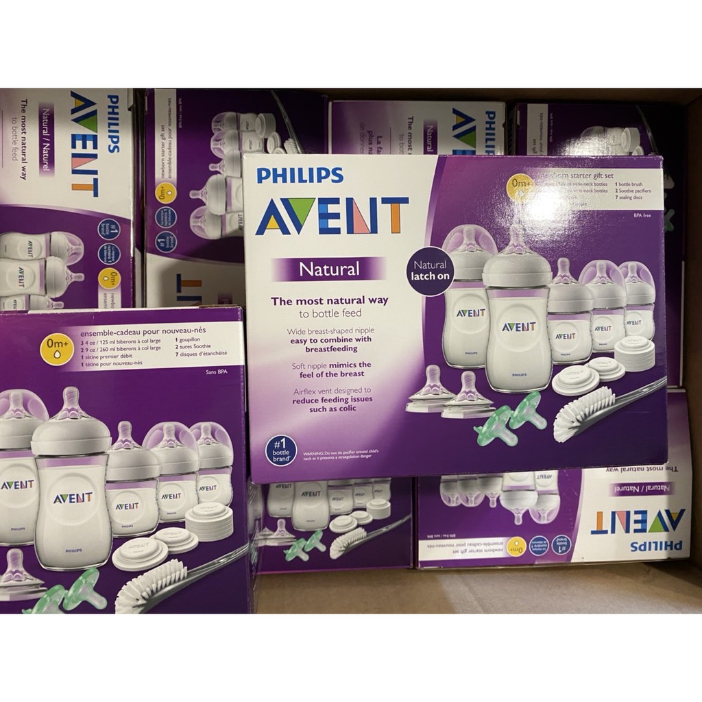 Set 5 bình sữa Avent Natural 125ml, 260ml xanh, hồng, trắng