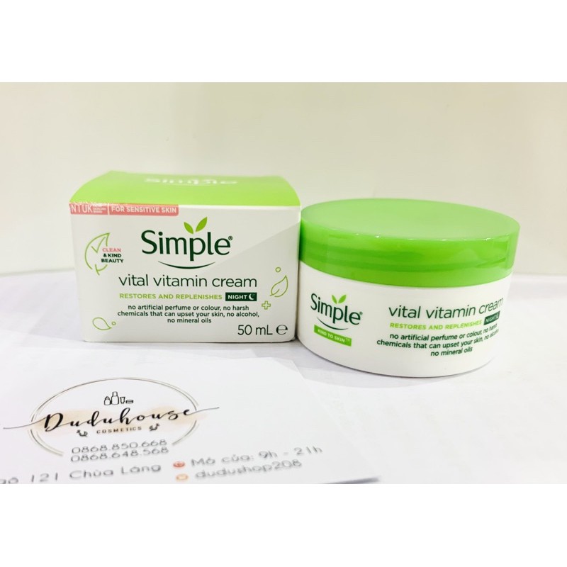 Kem dưỡng ẩm Simple Kind To Skin Vital Vitamin Night Cream mọi loại da ban đêm 50ml