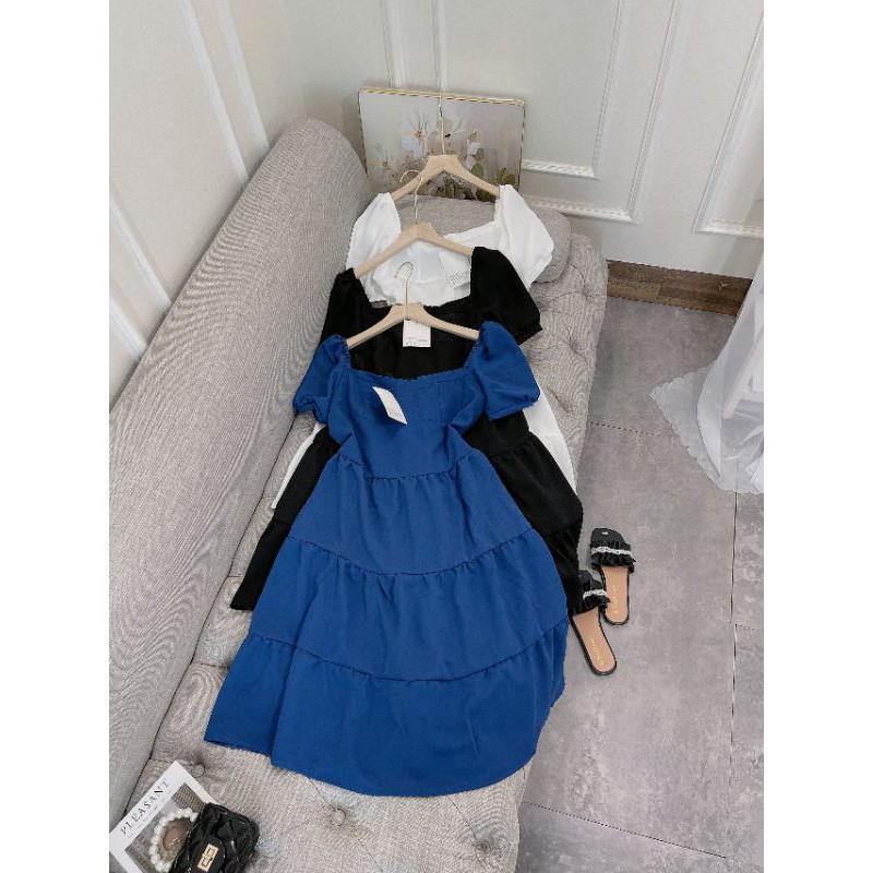 VÁY CÚP NGỰC 3 TẦNG CỔ VUÔNG TAY BỒNG | BigBuy360 - bigbuy360.vn