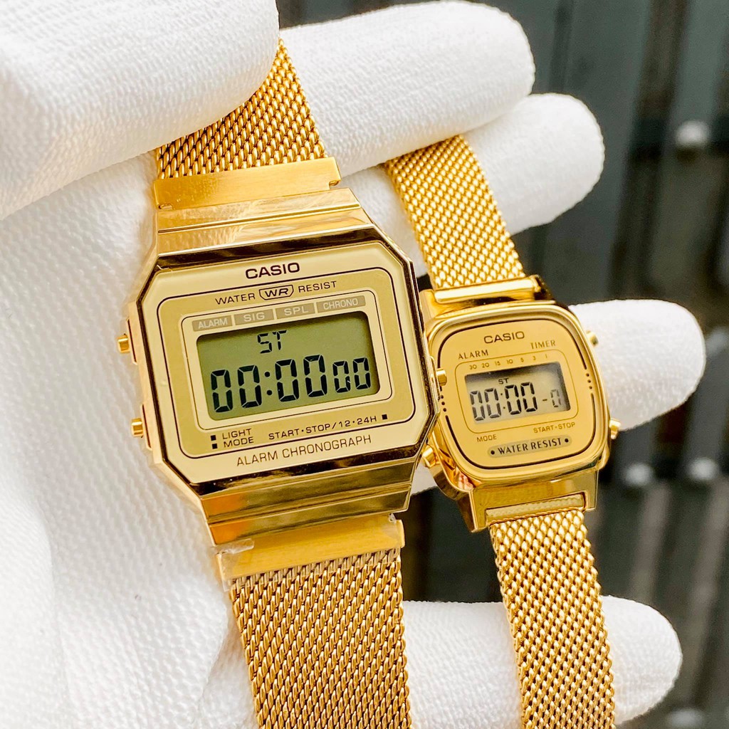 (Ảnh thật) Đồng hồ couple Casio A700 và LA670 GOLD MESH - Chính hãng