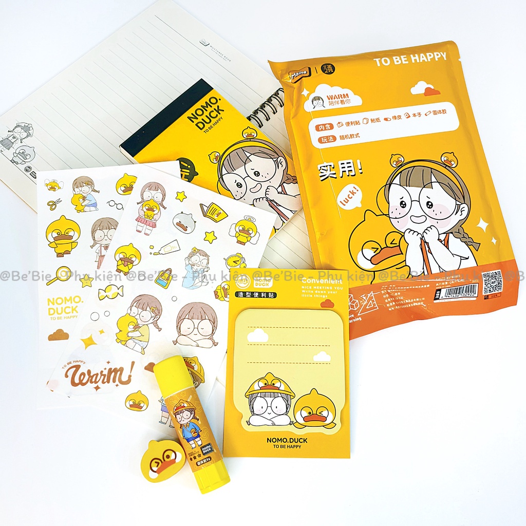 Set túi dụng cụ học tập hình vịt vàng warm dễ thương BeBie - BP527
