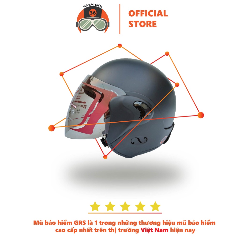 Mũ bảo hiểm ¾ GRS A318K kính lớn (đen nhám viền đen)
