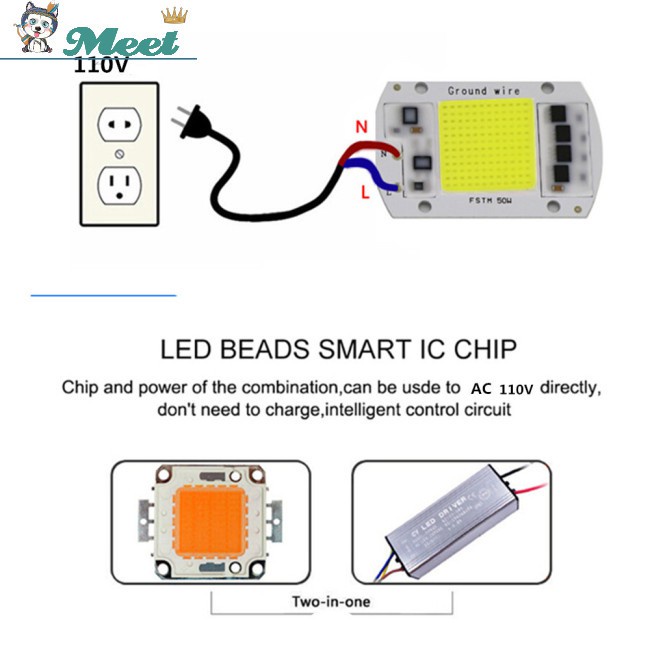 Chip Đèn Led Cob Áp Suất Cao Ac 220v 20w / 30w / 50w