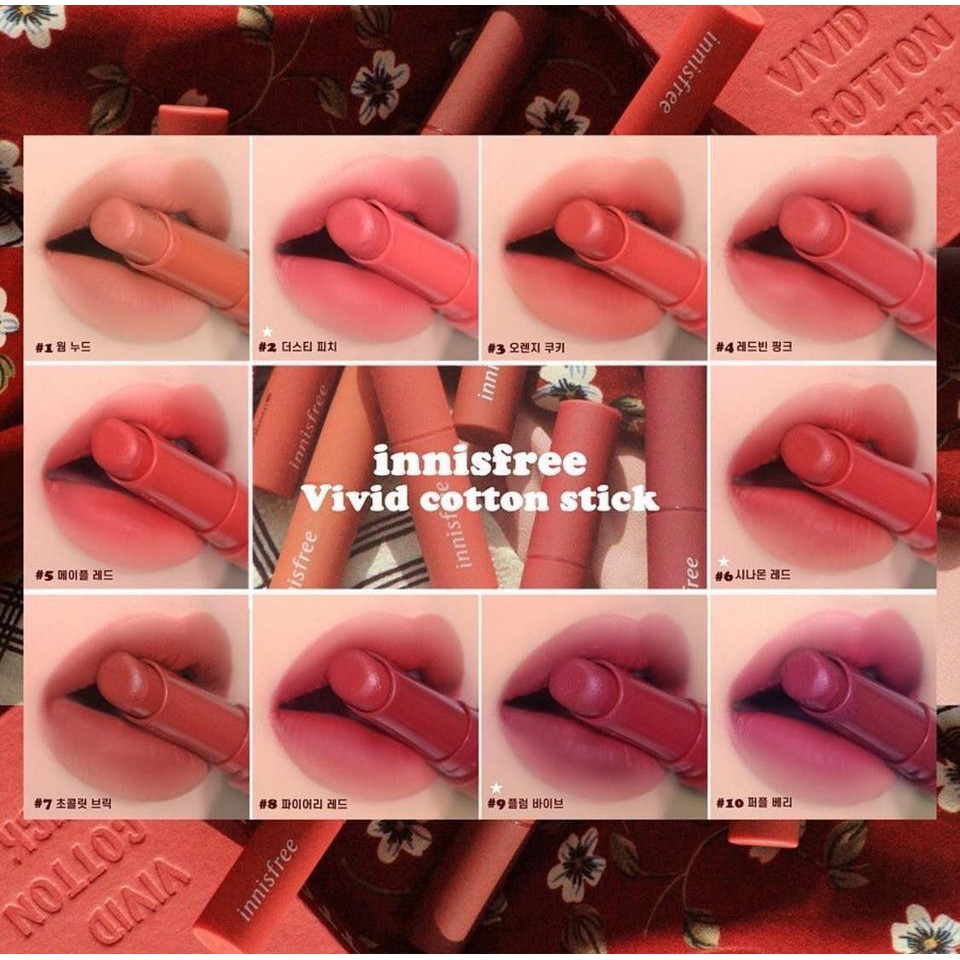 Son Tint Innisfree Vivid 2g nhỏ gọn ,tiện lợi . Wow sẵn 2 màu 03 ,05 lên màu cực chuẩn không kén da.Tặng thêm 1 Túi đựng | BigBuy360 - bigbuy360.vn