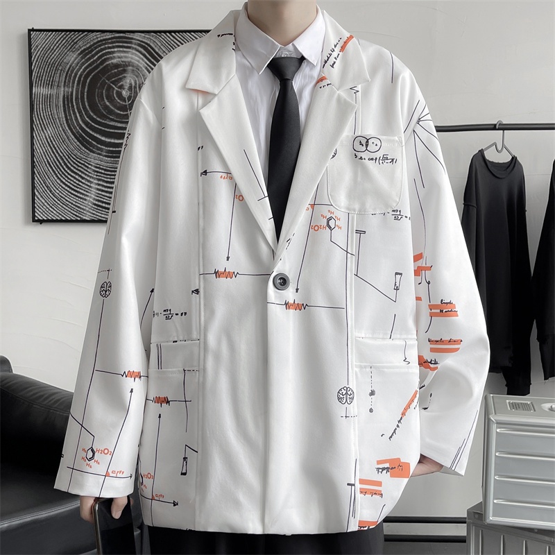 ♞AFF LIGA♞ Áo khoác blazer tay dài in họa tiết đơn giản thời trang mùa thu dành cho nam