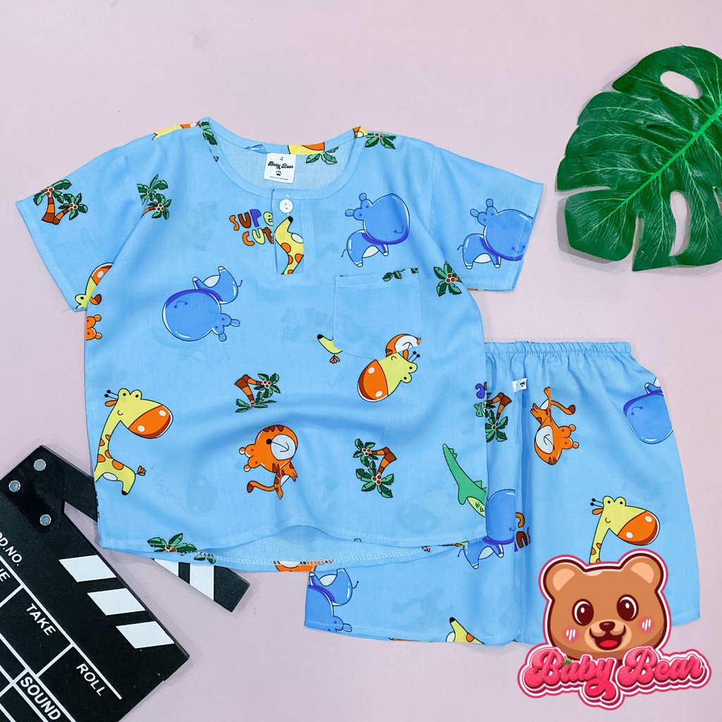 Bộ quần áo bé trai cộc tay vải tole, lanh 2 da loại 1 mềm, mịn, thoáng mát, ít co rút, hàng Việt Nam Baby Bear