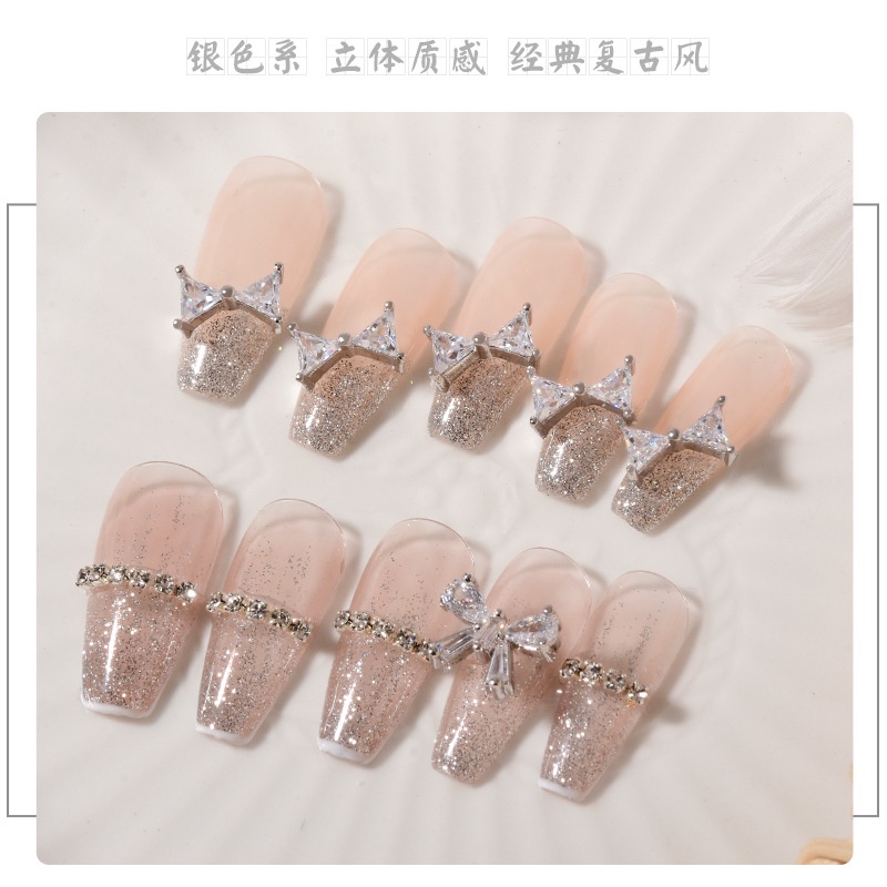 Set 3 Charm nơ đính đá Zircon sang trọng, trang trí móng tay nghệ thuật, phụ kiện nail salon