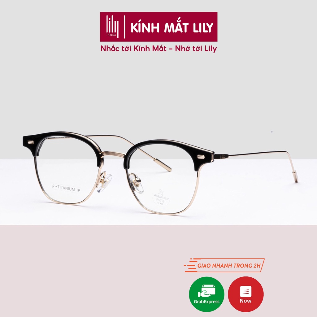 Gọng kính cận nam nữ LILYEYEWEAR mắt kính tròn TITANIUM thanh mảnh thời thượng 22002