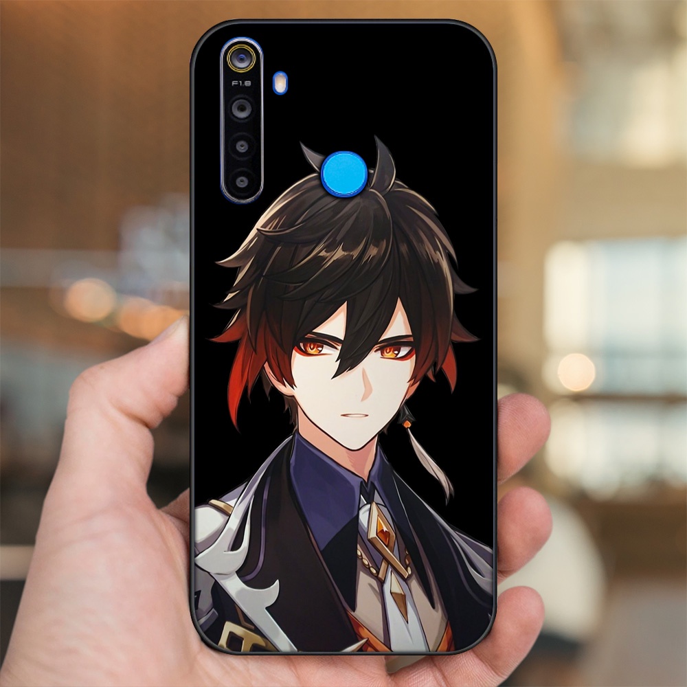 Ốp lưng Realme 5, 5 Pro viền đen in hình Zhongli Genshin Impact