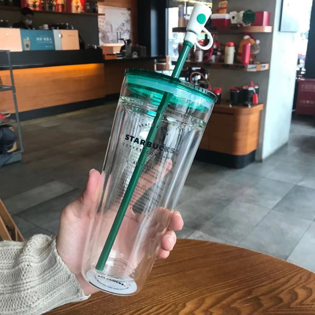 Starbucks cup 473ml/710ml Mint green Glass straw cup fashion large capacity men's and women's water cup office cup cup surface cup
