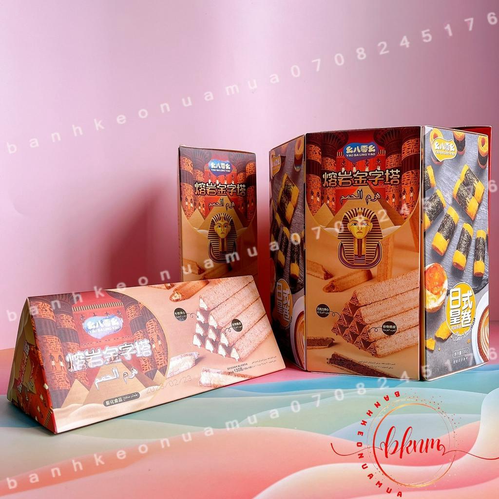 Bánh Kim Tự Tháp đủ vị nhân kem sô cô la/ cuộn rong biển/ phomai đường đen Hongkong hộp130gam
