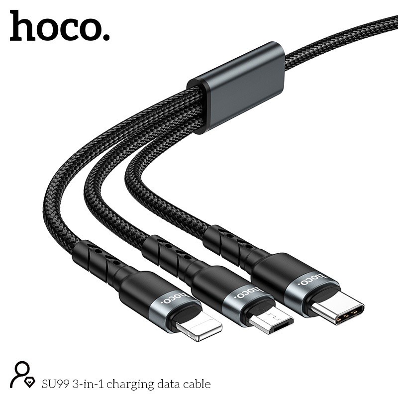 Cáp sạc 3 đầu Hoco SU99 dây dù siêu bền dài 1m - Chính hãng
