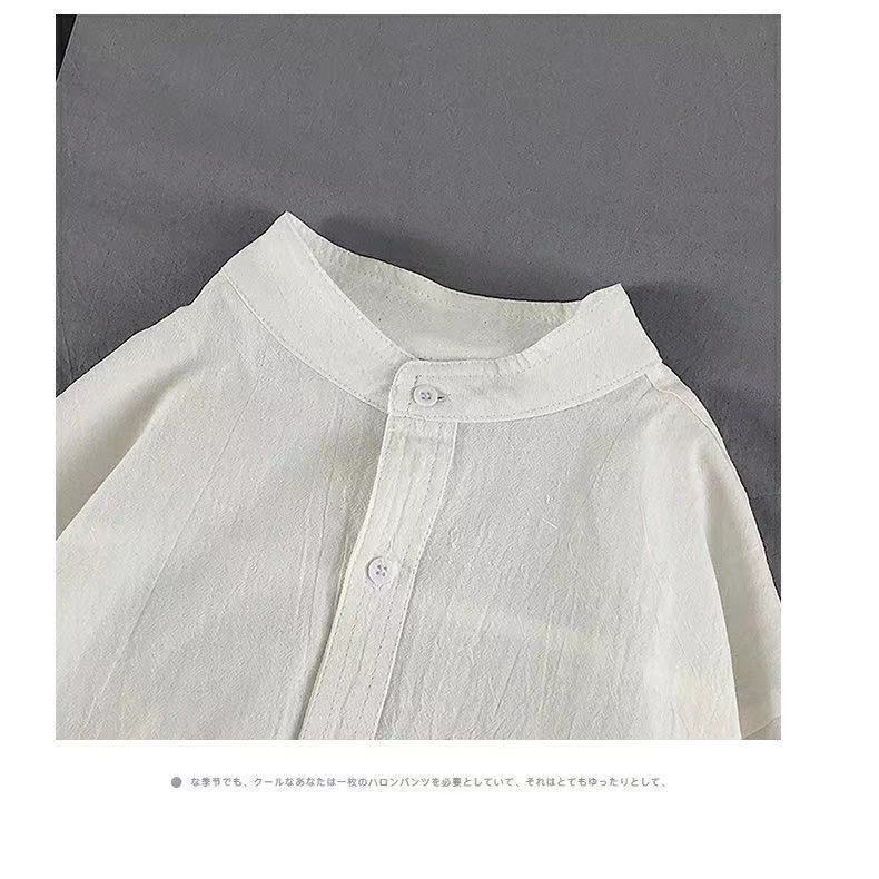Áo Sơ Mi Cotton Lanh Mỏng Cổ Đứng Dáng Rộng Thoáng Khí Thời Trang Mùa Hè Mới Cho Nam