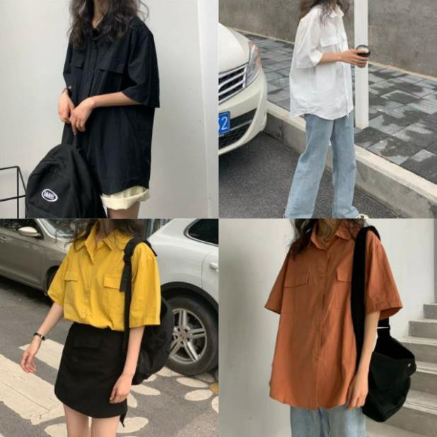 ÁO SƠ MI CAM - SƠ MI TRẮNG TAY LỠ TÚI HỘP HOT ་