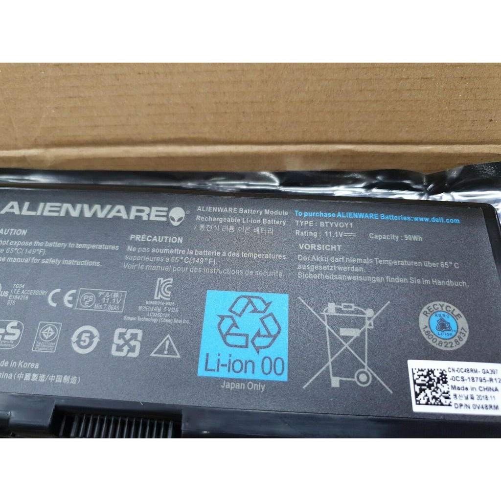 Pin Laptop DELL ALIENWARE M17X R3 (ZIN) - 9 CELL - Alienware M17x R3 R4, 5WP5W BTYVOY1