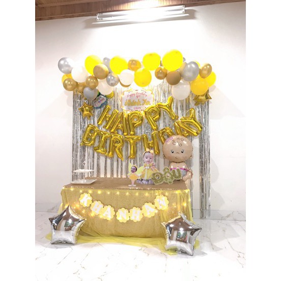 Set Trang Trí Tiệc Sinh Nhật 2 Rèm Kim Tuyến Bóng Chữ Happy Birthday và 50 bóng nhũ dành cho bé trai bé gái