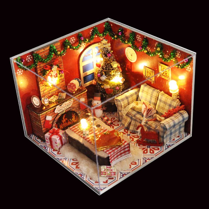 Mô Hình Nhà Gỗ Diy Giáng Sinh Vui Vẻ (Tặng Mica chắn Bụi + Keo)