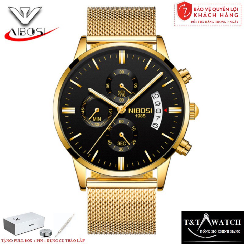 ĐỒNG HỒ NAM NIBOSI 2309  CHỐNG NƯỚC CHỐNG XƯỚC, DÂY THÉP LƯỚI CAO CẤP CHÍNH HÃNG - FULLBOX