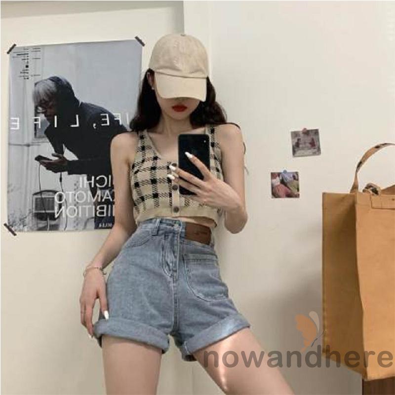 Áo Tank Top Hai Dây Dệt Kim Mỏng Hở Lưng In Họa Tiết Kẻ Sọc Cổ Điển Cho Nữ