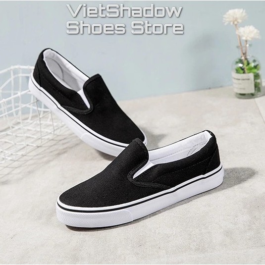 Slip on nữ - Giày lười vải nữ LEiNiER - Chất liệu vải bố 4 màu (đen), (trắng), (xám) và (đen tuyền) - Mã SP 227