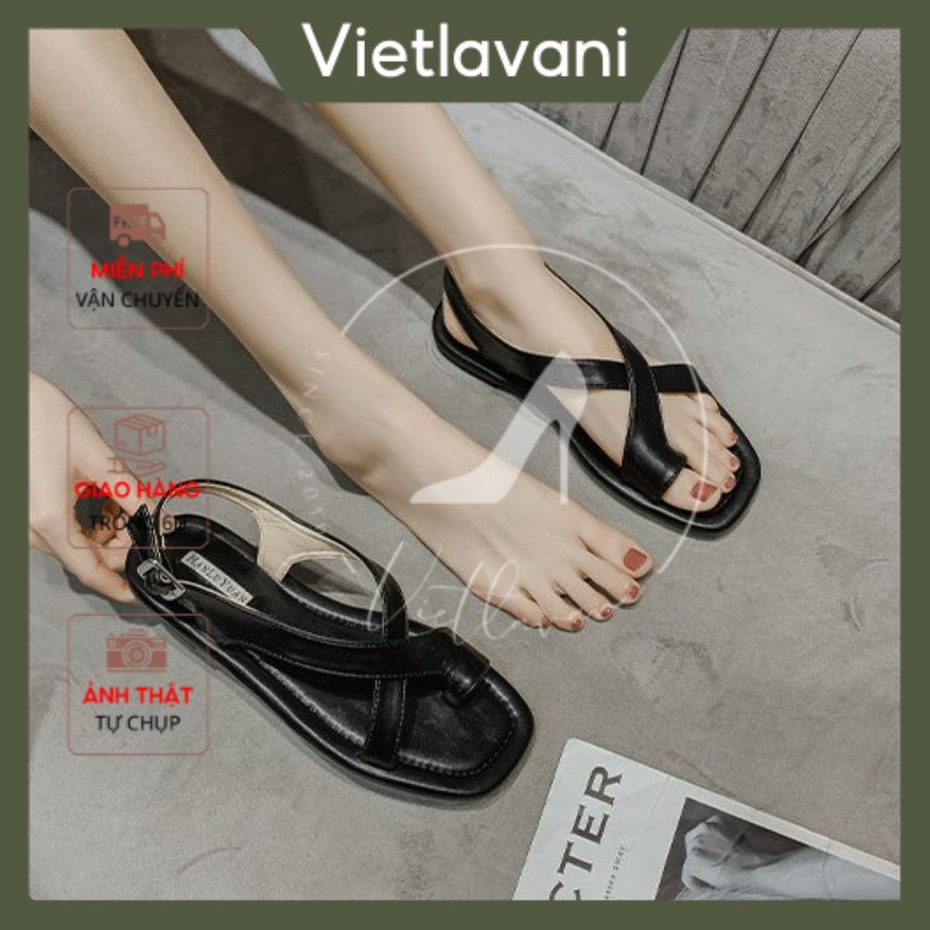 Giày Sandal nữ xỏ ngón mã BBS40 chiến binh Y đế bệt, quai chéo