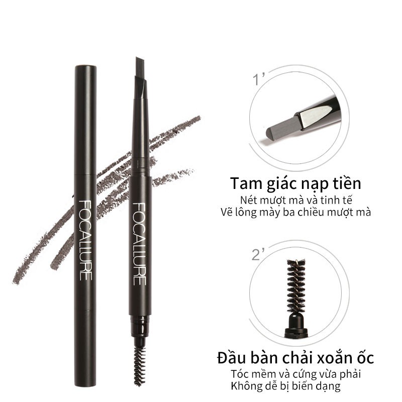 Bộ trang điểm FOCALLURE gồm bút kẻ mắt nét mỏng + chì kẻ mày lâu trôi + mascara chống thấm nước | BigBuy360 - bigbuy360.vn